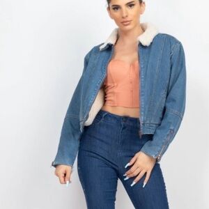 Women's Blue Denim Jacket with Cream Collar